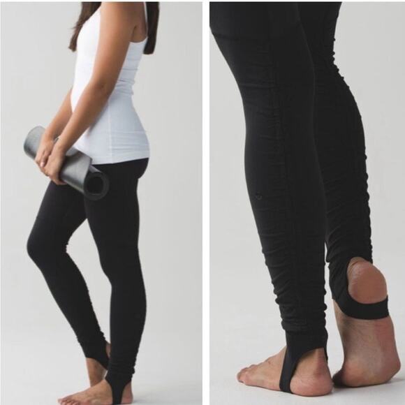 LULULEMON ATHLETICA STIRRUP RUCHED SIDE BLACK LEGGINGS SIZE‎ 2 - Picture 1 of 10